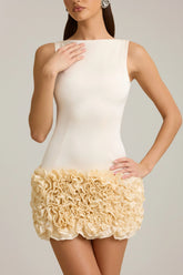 Appliqué Open-Back Mini Dress in Ivory