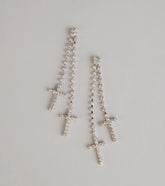 Sleek Sparkle Rhinestone Cross Linear Earrings