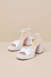 Remie White Satin Knotted Platform High Heel Sandals