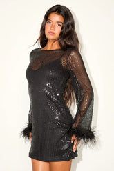 Marvelous Energy Black Sequin Mesh Long Sleeve Mini Dress