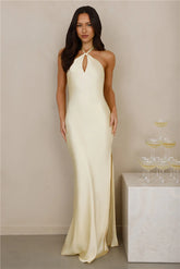 The Delilah Satin Halter Maxi Dress Yellow