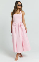 Halter Tie Neck Corset Panel Dress in Pink