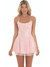 Kelsey Rhinestone Sequin Flared Dress in Pink