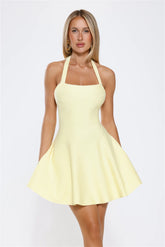 Wink Wink Halter Knit Mini Dress Lemon