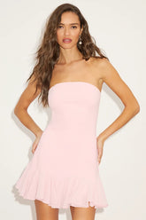 Eirian Blush Pink Strapless Pleated Mini Dress