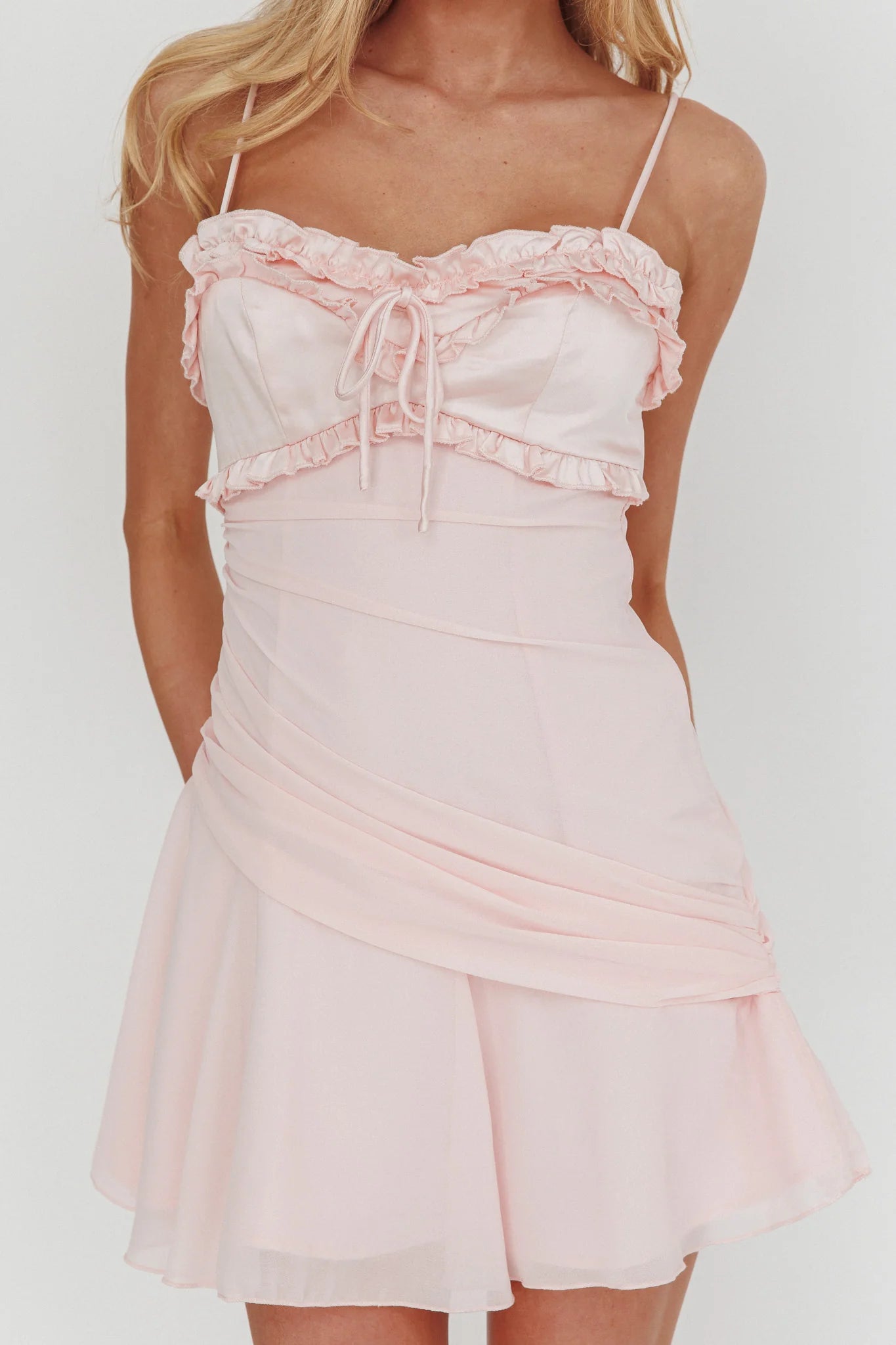 Dainty Frill Trim Mini Dress Pink