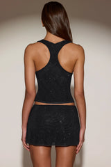 Embellished A-Line Mini Skirt in Black