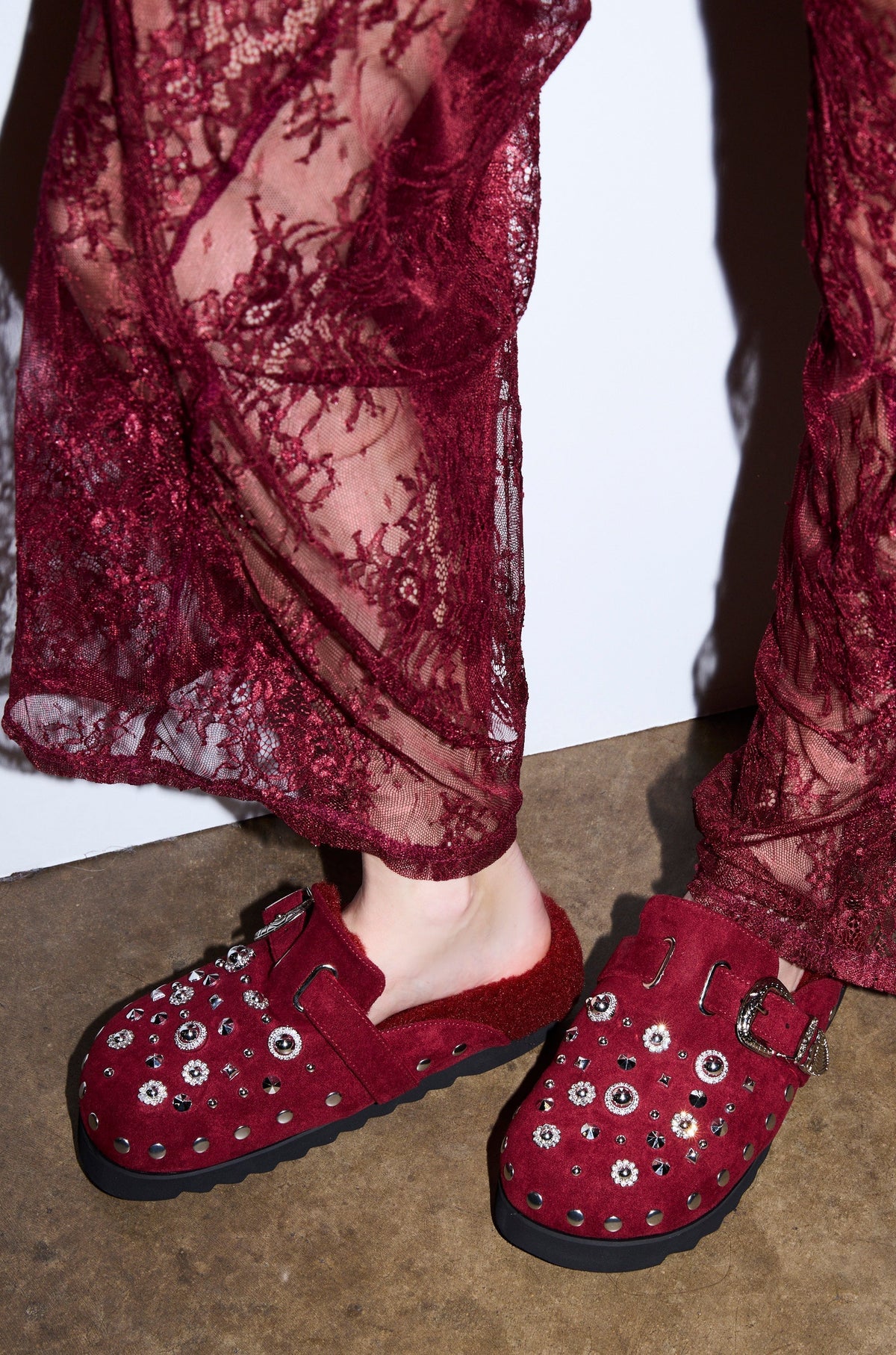 AZALEA WANG CHATTER BURGUNDY FUR SLIP ON CLOG