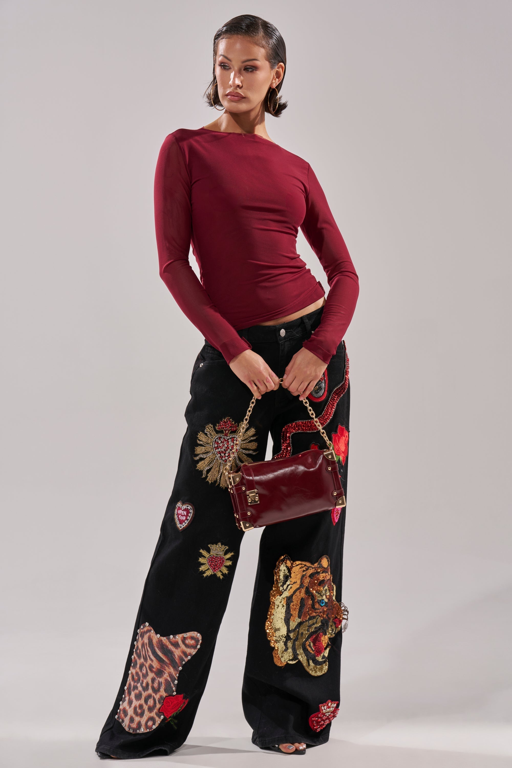 PAXTON DOUBLE LINED MESH LONG SLEEVE TOP IN PLUM