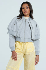 LYNX LAYERED BOMBER JACKET IN HEATHER GREY