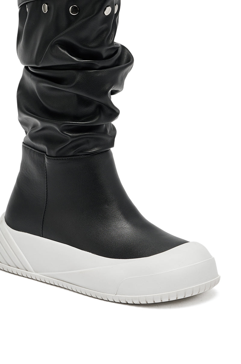 AZALEA WANG SMARTER BLACK RUCHED PU FLAT BOOT