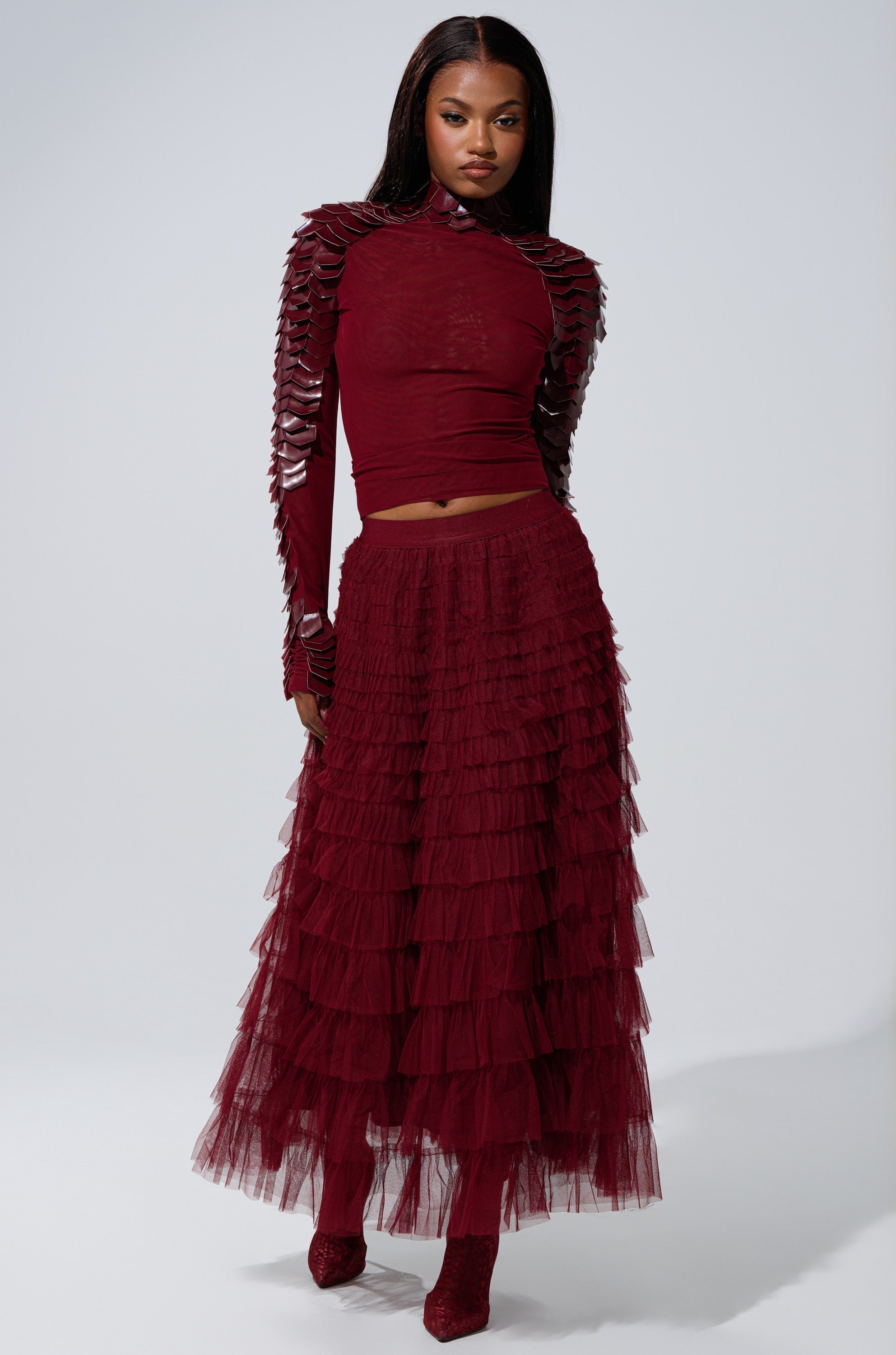 VELMA VINYL SCALE TOP IN BURGUNDY