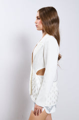 BACK CUT RHINESTONE BLAZER IN WHITE