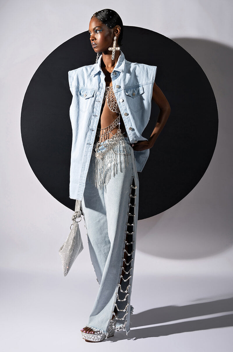 LIGHT WASH ANGLED DENIM VEST