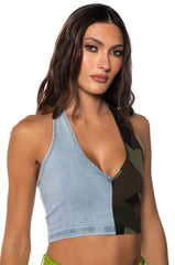 SEEING DOUBLE DENIM HALTER TOP